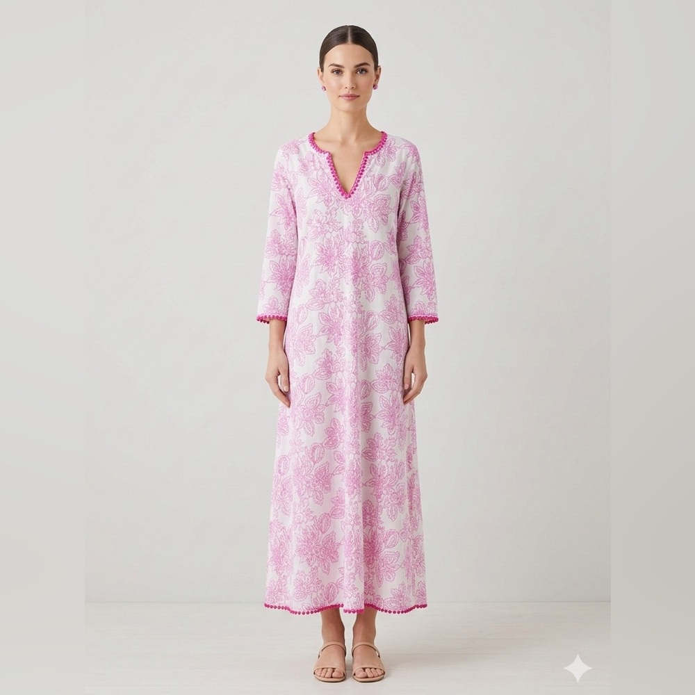 Pink Floral V-Neck Dress
